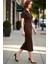 Kadın Kahverengi Bodycon Maxi Polo Yaka Standart Kısa Kollu Triko Elbise Günlük Şık Rahat Ilkbahar 1