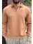 Erkek Kahverengi Polo Yakalı Pamuklu Yumuşak Kalın Kumaşlı Oversize Sweatshirt 7