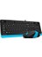 Tech F1010 Q USB Türkçe Fn-Multimedya Klavye+Optik 1600DPI Siyah/mavi Mouse Set 2