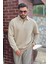 Erkek Bej Polo Yakalı Pamuklu Yumuşak Kalın Kumaşlı Oversize Sweatshirt 2