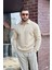 Erkek Bej Polo Yakalı Pamuklu Yumuşak Kalın Kumaşlı Oversize Sweatshirt 4