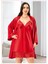 6017 Kırmızı Dantelli Sabahlıklı Büyük Beden Sexy Saten Gecelik Ikili Takım 1