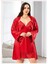 6017 Kırmızı Dantelli Sabahlıklı Büyük Beden Sexy Saten Gecelik Ikili Takım 2