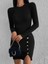 Kadın Siyah Uzun Kollu Bisiklet Yaka Yan Yırtmaç Düğme Detay Kısa Kaşkorse Elbise 8