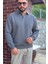 Erkek Gri Polo Yakalı Pamuklu Yumuşak Kalın Kumaşlı Oversize Sweatshirt 4