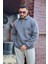 Erkek Gri Polo Yakalı Pamuklu Yumuşak Kalın Kumaşlı Oversize Sweatshirt 2