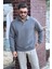 Erkek Gri Polo Yakalı Pamuklu Yumuşak Kalın Kumaşlı Oversize Sweatshirt 5