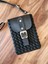 Örgü Telefon Çantası Siyah Deri Kapaklı Askılı 1