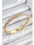 Mineli Pirinç Zirkon Taşlı Pembe Mor Çiçek Motifli Gold Kadın Kelepçe - TJ-BB7757 1
