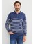 Çizgili Polo Yaka Yarım Fermuarlı Triko Kazak 3