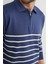 Çizgili Polo Yaka Yarım Fermuarlı Triko Kazak 4