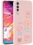 Samsung Galaxy A70 Kılıf Silikon Kabartma Figürlü Parlak Kamera Korumalı Kapak Pembe 1