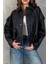 Kadın Oversıze Altı Lastikli Deri Mont 1055 4