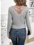 Kadın Uzun Kollu V Yakalı Arkadan Dantel Detaylı Şardonlu Kaşkorse Bluz 1