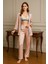 Kadın Premium Saten Sabahlık ve Pijama Takımı – Pudra Pembe, Dantelli Braletli 3’lü Set 1
