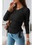 Kadın Uzun Kollu Bisiklet Yaka Yanları ve Kolları Büzgülü Kadife Bluz 1