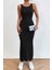Siyah Tank Elbise Sırt Dekolteli Diz Altı Vücuda Oturan Günlük Stil 5