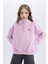 Kız Çocuk Relax Fit Yarım Fermuarlı Baskılı Sweatshirt D0620A824AU 3