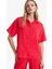 Oversize Geniş Kalıp Basic Düz Kırmızı Kısa Kollu Gömlek A9135AX25SM 5