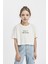 Kız Çocuk Crop Bisiklet Yaka Çiçekli Kısa Kollu Tişört D1593A824HS 3