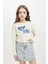Kız Çocuk Cropped Fit Bisiklet Yaka Baskılı Ribana Uzun Kollu Tişört D2987A824AU 1
