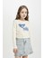Kız Çocuk Cropped Fit Bisiklet Yaka Baskılı Ribana Uzun Kollu Tişört D2987A824AU 2