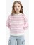 Kız Çocuk Standart Fit Bisiklet Yaka Çizgili Triko Kazak C6903A825AU 1