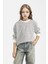 Kız Çocuk Relax Fit Bisiklet Yaka Çizgili Sweatshirt D6503A8NS 1