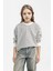 Kız Çocuk Relax Fit Bisiklet Yaka Çizgili Sweatshirt D6503A8NS 3