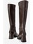 Sade Sivri Burunlu Topuklu Kadın Çizme Kahve Cilt 4