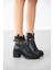 Shoy Leopar Zincir Aksesuarlı Kadın Bot-Siyah 2