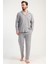 Erkek Gri Renk Önden Düğmeli Uzun Kollu Gömlek Yaka Jakarlı Pijama Takımı C7T0N0105 1