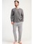 Erkek Füme Renk Uzun Kollu Bisiklet Yaka Jakarlı Pijama Takımı C1T0N0105 1