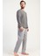 Erkek Füme Renk Uzun Kollu Bisiklet Yaka Jakarlı Pijama Takımı C1T0N0105 2
