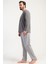 Erkek Füme Renk Uzun Kollu Bisiklet Yaka Jakarlı Pijama Takımı C1T0N0105 3