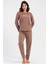 Kadın Büyük Beden Kahverengi Uzun Kollu Puantiyeli Alt Pijama Takımı C7T5N3305 1