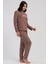 Kadın Büyük Beden Kahverengi Uzun Kollu Puantiyeli Alt Pijama Takımı C7T5N3305 2