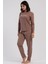 Kadın Büyük Beden Kahverengi Uzun Kollu Puantiyeli Alt Pijama Takımı C7T5N3305 3