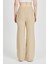 Kadın Bej Yüksek Bel Bol Paça Kaşkorse Fitilli Cepli Pantolon Eşofman Altı 12