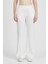 Kadın Ekru Yüksek Bel Bol Paça Kaşkorse Fitilli Cepli Pantolon Eşofman Altı 10