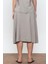 Gri Dikiş Detaylı Midi Etek 4