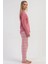 Kadın Pembe Uzun Kollu Bisiklet Yaka Ekose Alt Interlok Pijama Takımı C2T5N3305 2