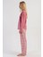 Kadın Pembe Uzun Kollu Bisiklet Yaka Ekose Alt Interlok Pijama Takımı C2T5N3305 3