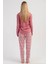 Kadın Pembe Uzun Kollu Bisiklet Yaka Ekose Alt Interlok Pijama Takımı C2T5N3305 4