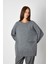 Gri Cep Detaylı Oversize Triko Kazak 2