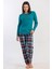 Kadın Silver Pine Renk Uzun Kollu Bisiklet Yaka Ekose Alt Interlok Pijama Takımı C4T2N2305 1