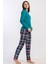 Kadın Silver Pine Renk Uzun Kollu Bisiklet Yaka Ekose Alt Interlok Pijama Takımı C4T2N2305 2