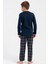 Erkek Çocuk Lacivert Uzun Kollu Bisiklet Yaka Ekose Alt Pijama Takımı C4T3N2305 4