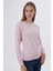 Kadın Pudra %100 Pamuk Bisiklet Yaka Triko Kazak Bluz TRIST-6101 6