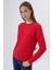 Kadın Kırmızı %100 Organik Pamuk Bisiklet Yaka Triko Kazak Bluz TRIST-6101 8